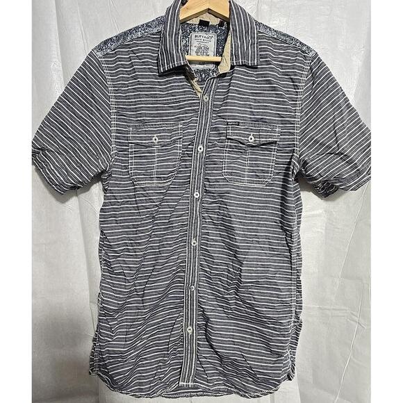 Buffalo David Bitton Shirt  Sz S/P Blue White Striped Button Up Shoulder Prin - Picture 2 of 11